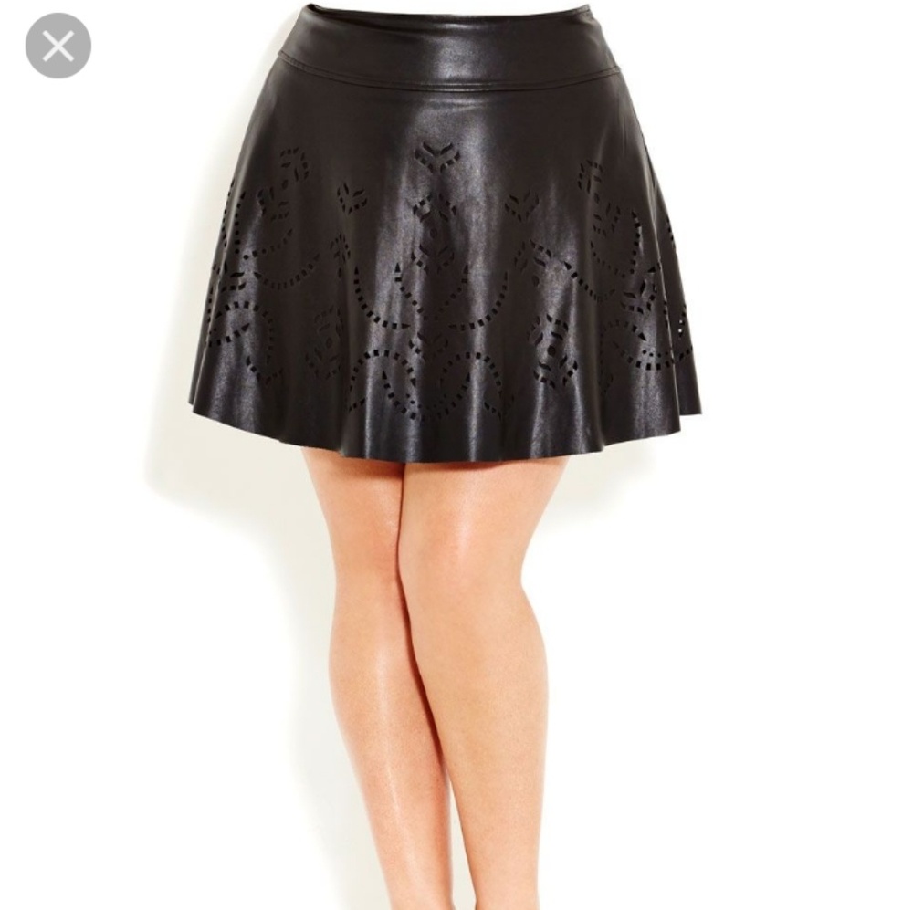 Faux Leather Cut-Out Skater Skirt from City Chic